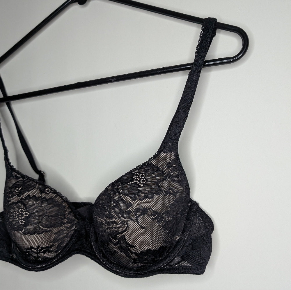Victoria's Secret Women's Lined Demi Bra Tan with Black Floral Lace Size 34B - Picture 4 of 16